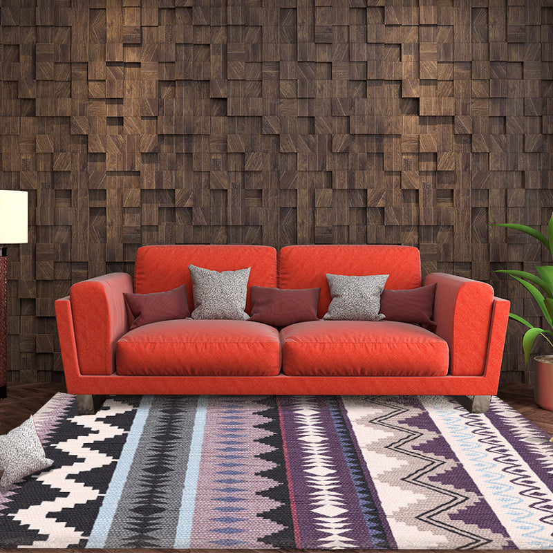 Rynx | Purple Striped Chevron Geometric Rug Indian Tribal Indoor Mat Synthetic Non-Slip Power Loom Rug for Living Room