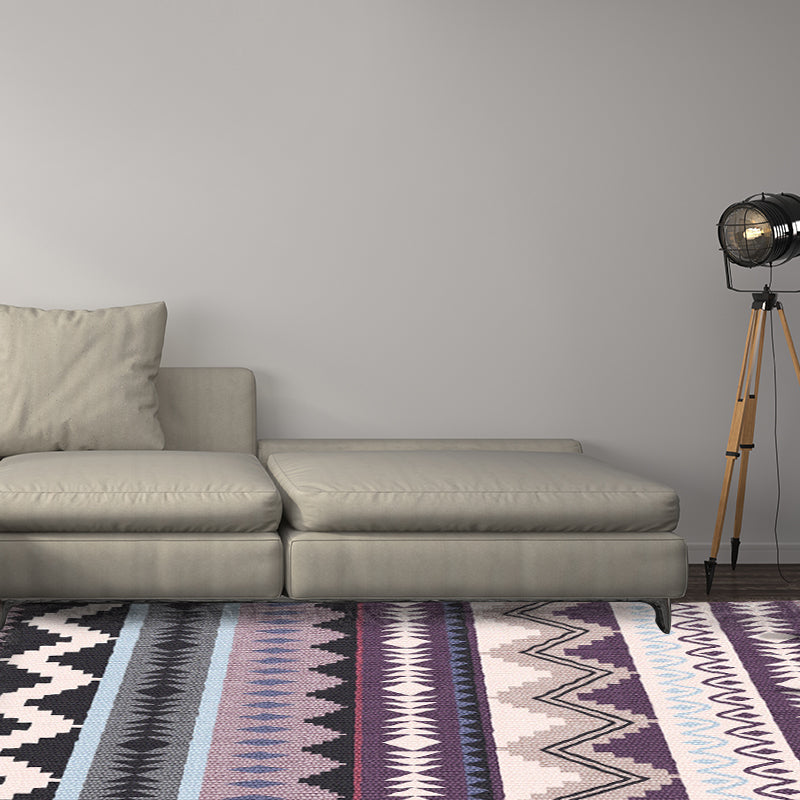 Rynx | Purple Striped Chevron Geometric Rug Indian Tribal Indoor Mat Synthetic Non-Slip Power Loom Rug for Living Room