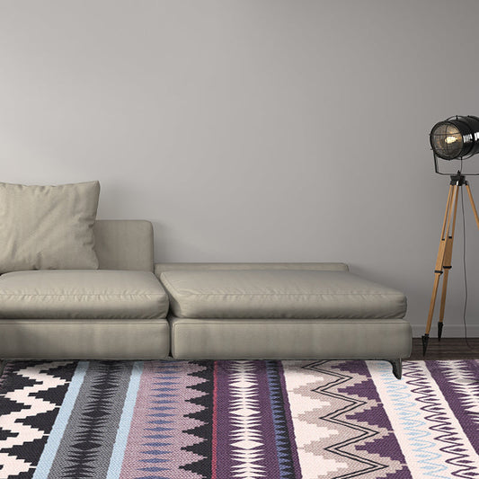 Rynx | Purple Striped Chevron Geometric Rug Indian Tribal Indoor Mat Synthetic Non-Slip Power Loom Rug for Living Room