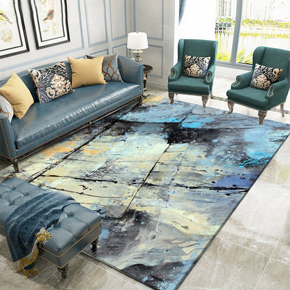 Rynx | Blue Bedroom Rug Modern Abstract Lines Splash Ink Pattern Area Rug Polyester Washable Carpet