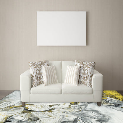 Rynx | Contemporary Modern Rug in White Abstract Paint Print Area Rug Polyester Washable Carpet for Bedroom