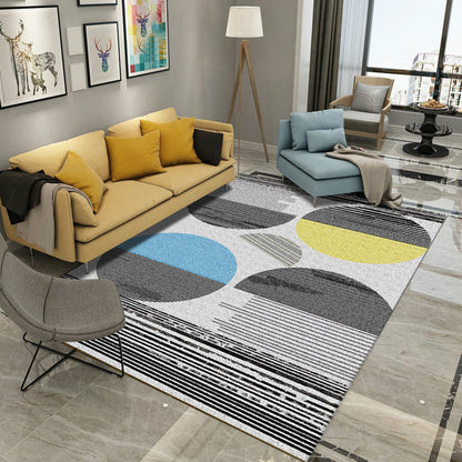 Rynx | Gray and White Contemporary Rug Polyester Colorblock Striped Rug Washable Rectangle Rug for Living Room