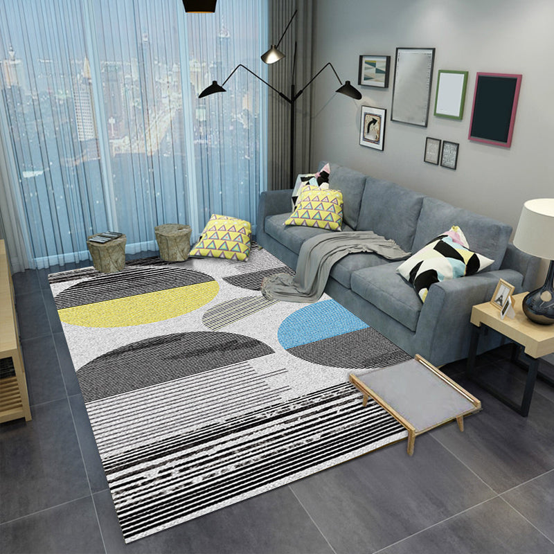 Rynx | Gray and White Contemporary Rug Polyester Colorblock Striped Rug Washable Rectangle Rug for Living Room