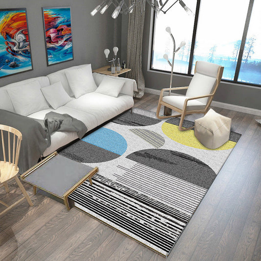 Rynx | Gray and White Contemporary Rug Polyester Colorblock Striped Rug Washable Rectangle Rug for Living Room