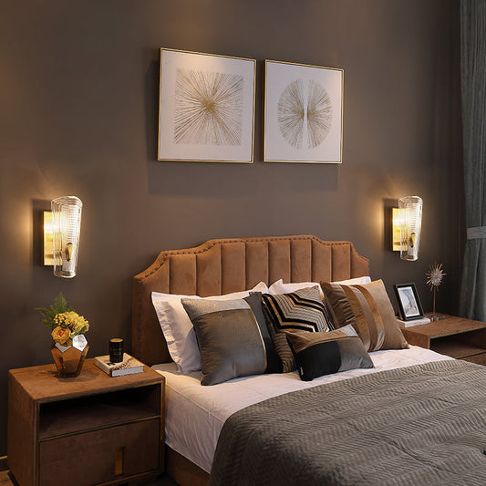 Rynx | Rectangular Back Plate Metal Wall Lamp Modern Gold 1/2-Head Wall Light with Clear Prismatic Glass Shade