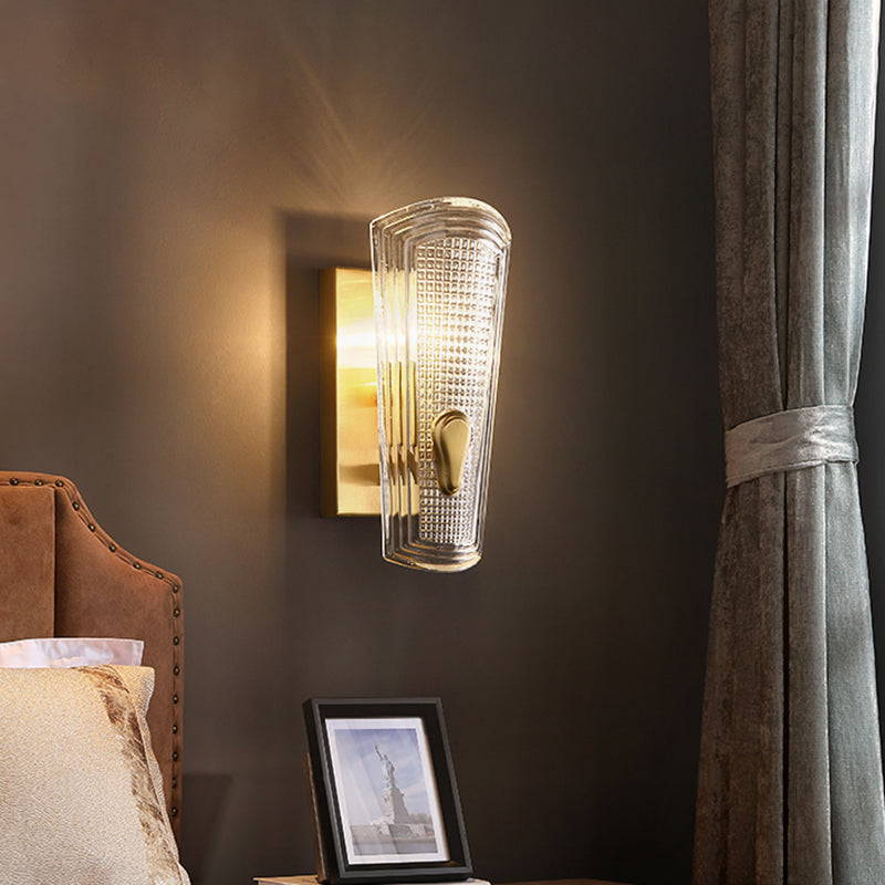Rynx | Rectangular Back Plate Metal Wall Lamp Modern Gold 1/2-Head Wall Light with Clear Prismatic Glass Shade