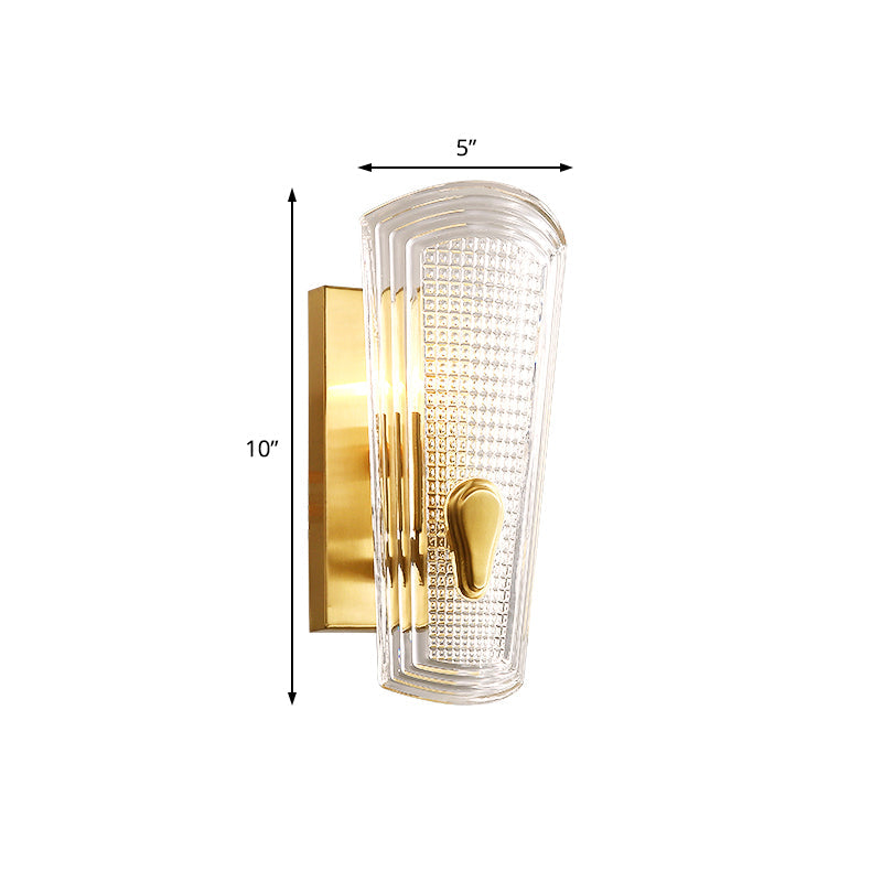 Rynx | Rectangular Back Plate Metal Wall Lamp Modern Gold 1/2-Head Wall Light with Clear Prismatic Glass Shade
