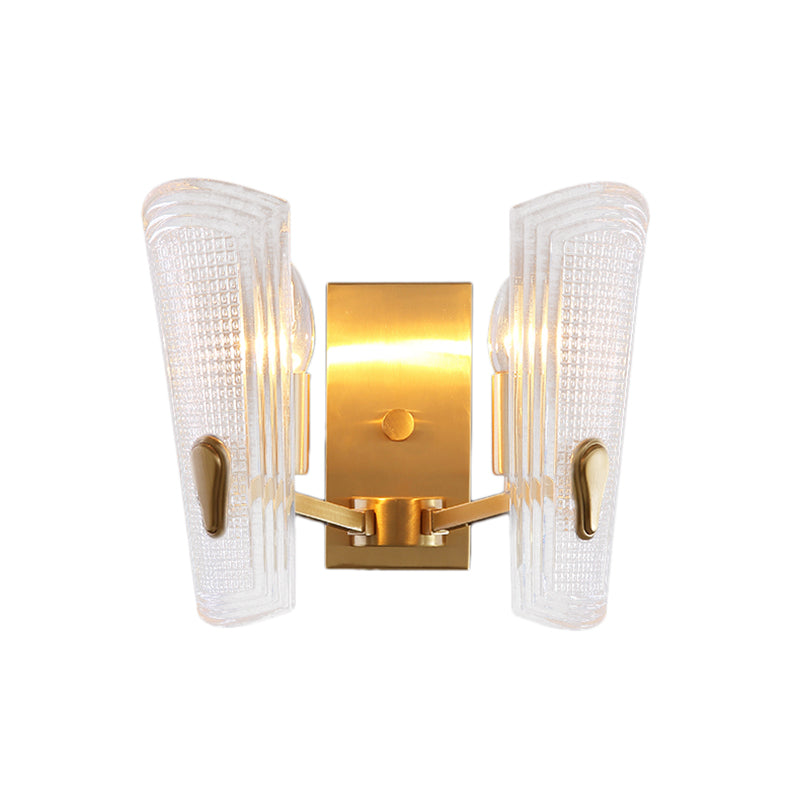 Rynx | Rectangular Back Plate Metal Wall Lamp Modern Gold 1/2-Head Wall Light with Clear Prismatic Glass Shade