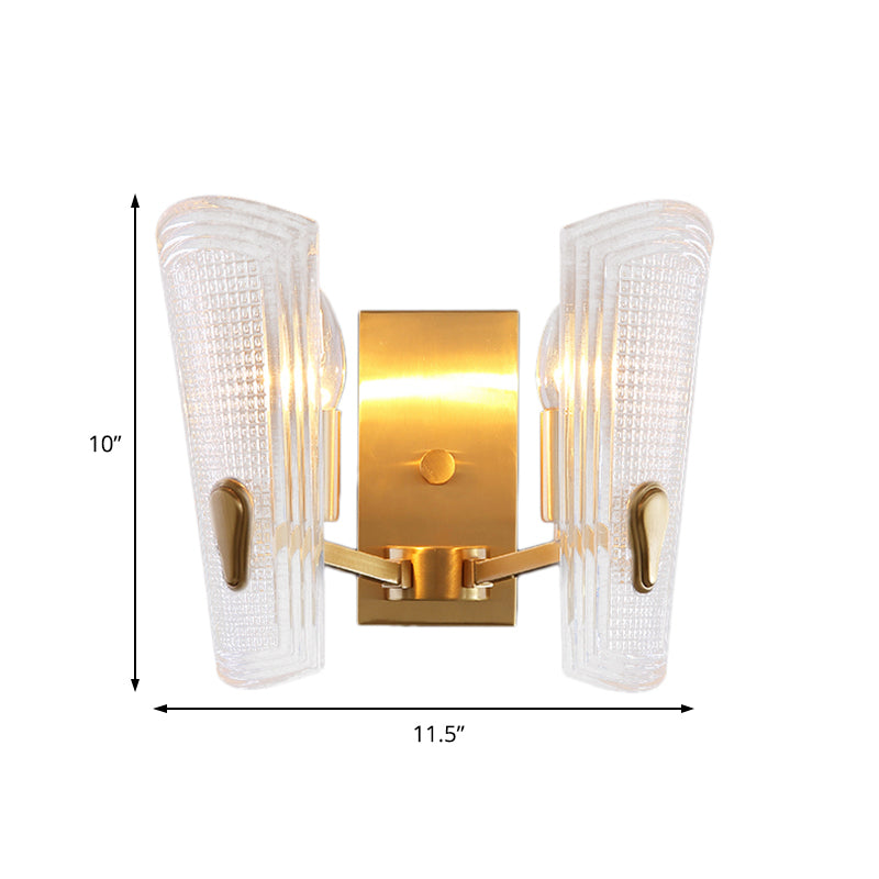 Rynx | Rectangular Back Plate Metal Wall Lamp Modern Gold 1/2-Head Wall Light with Clear Prismatic Glass Shade