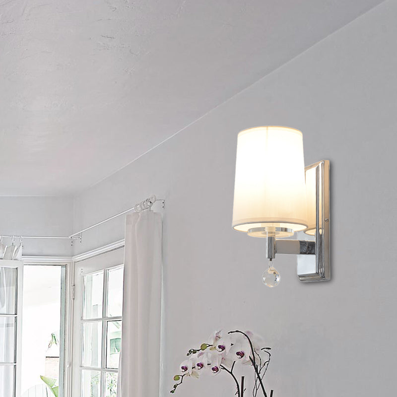 Rynx | Fabric Cone Shade Wall Lamp with Crystal Ball Decoration Modern Style 1 Head Wall Light in Chrome