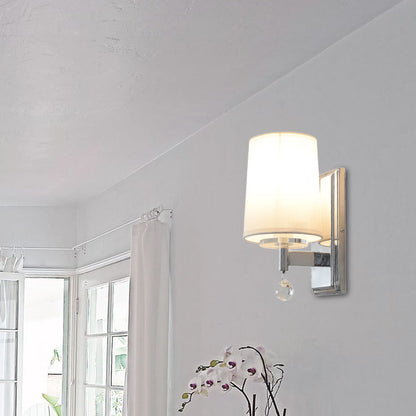 Rynx | Fabric Cone Shade Wall Lamp with Crystal Ball Decoration Modern Style 1 Head Wall Light in Chrome