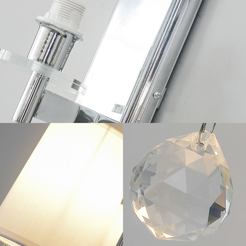 Rynx | Fabric Cone Shade Wall Lamp with Crystal Ball Decoration Modern Style 1 Head Wall Light in Chrome