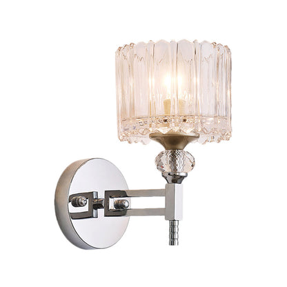 Rynx | 1 Bulb Cylindrical Wall Light Modernist Style Clear Glass Wall Light Sconce with Crystal Decoration in Chrome Finish