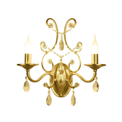 Rynx | Curved Arm Wall Light Contemporary Crystal 1/2-Light Wall Mounted Lighting with/without Shade in Brass