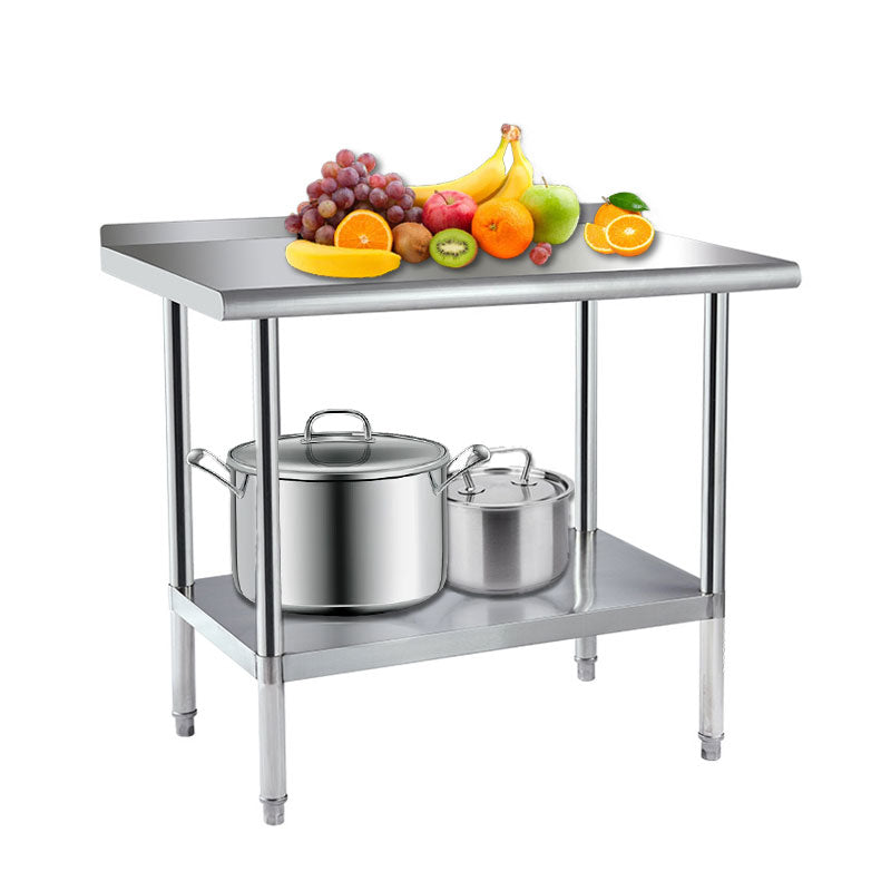 Rynx | Stainless Steel Preparation Counter, Double Kitchen Countertop, Catering Equipment, Round Foot Adjustment Worktop