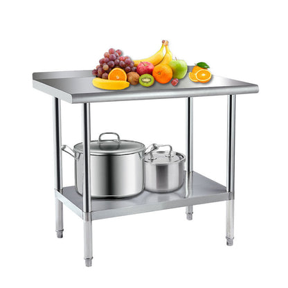 Rynx | Stainless Steel Preparation Counter, Double Kitchen Countertop, Catering Equipment, Round Foot Adjustment Worktop