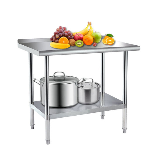 Rynx | Stainless Steel Preparation Counter, Double Kitchen Countertop, Catering Equipment, Round Foot Adjustment Worktop