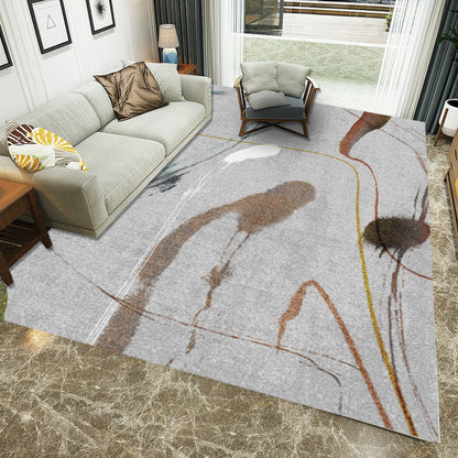 Rynx | Grey Casual Rug Polyester Abstract Rug Washable Non-Slip Backing Carpet for Living Room