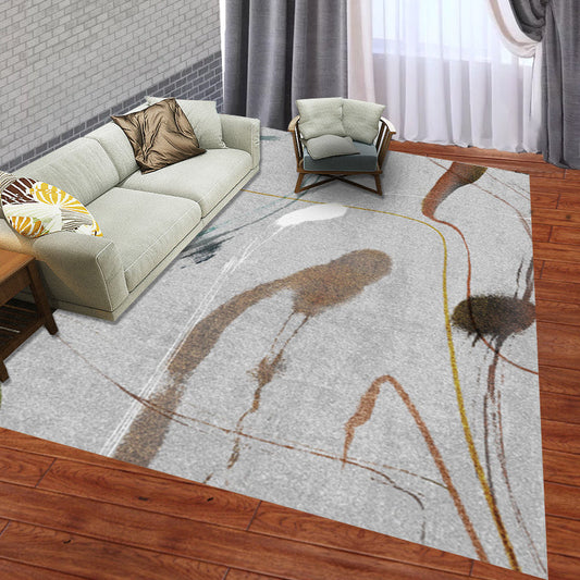Rynx | Grey Casual Rug Polyester Abstract Rug Washable Non-Slip Backing Carpet for Living Room