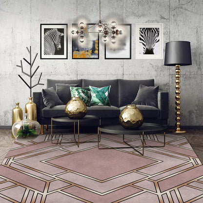 Rynx | Nordic Geometric Print Rug Pink Polyester Rug Machine Washable Non-Slip Backing Area Rug for Bedroom
