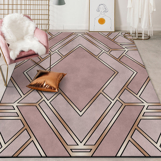Rynx | Nordic Geometric Print Rug Pink Polyester Rug Machine Washable Non-Slip Backing Area Rug for Bedroom