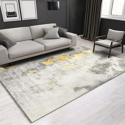 Rynx | Stylish Abstract Rug White and Gold Casual Rug Polyester Washable Non-Slip Bottom Carpet for Living Room