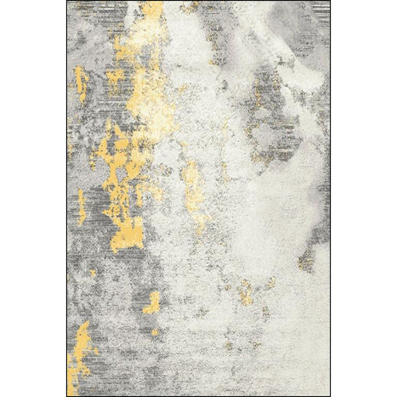 Rynx | Stylish Abstract Rug White and Gold Casual Rug Polyester Washable Non-Slip Bottom Carpet for Living Room