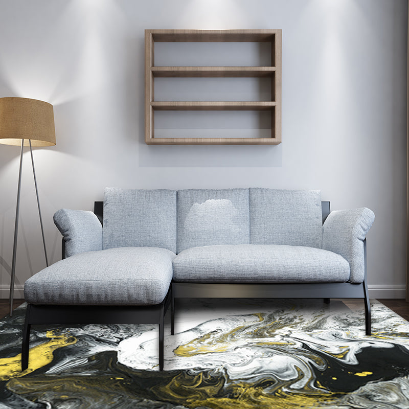 Rynx | Scandinavian Modern Rug in Black and White Abstract Paint Print Area Rug Polyester Washable Carpet for Home Decoration