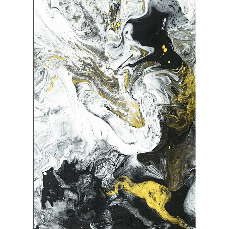 Rynx | Scandinavian Modern Rug in Black and White Abstract Paint Print Area Rug Polyester Washable Carpet for Home Decoration