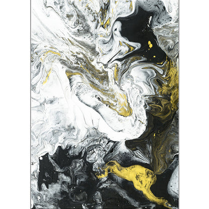 Rynx | Scandinavian Modern Rug in Black and White Abstract Paint Print Area Rug Polyester Washable Carpet for Home Decoration