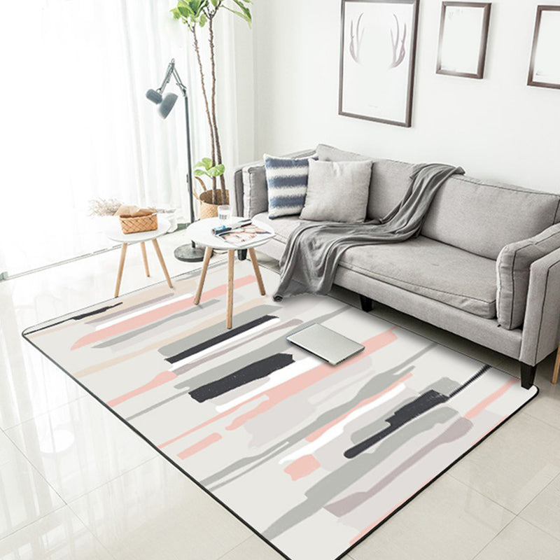 Rynx | Grey and Pink Simple Rug Polyester Watercolor Print Rug Machine Washable Anti-Slip Area Rug for Living Room