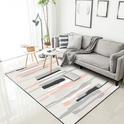Rynx | Grey and Pink Simple Rug Polyester Watercolor Print Rug Machine Washable Anti-Slip Area Rug for Living Room