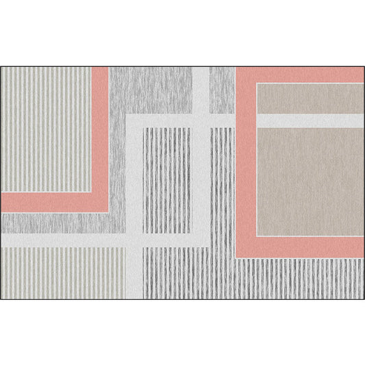 Rynx | Simple Modern Rug in Grey Color Block Stripe Pattern Area Rug Polyester Machine Washable Carpet for Home Decoration