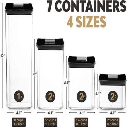 Rynx | 7 pieces airtight food storage containers set Kitchen organization Grain containers Storage with 8 labels and chalk marks BPA-free Clear plastic Kitchen and pantry organizing containers