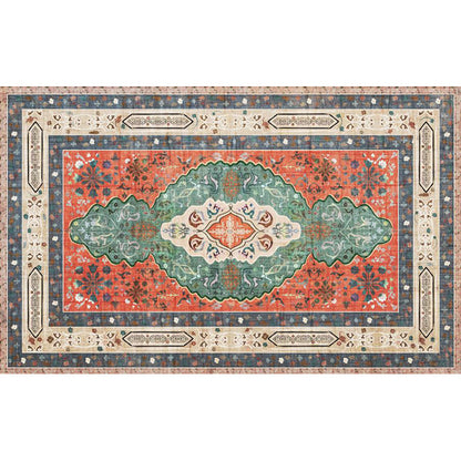 Rynx | Persian Moroccan rug with orange medallion flower pattern rug polyester washable non-slip rug for home decor