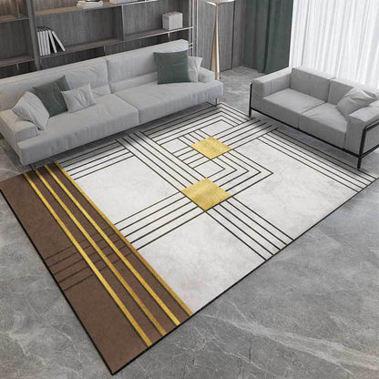 Rynx | Grey and Brown Modern Rug Polyester Striped Pattern Rug Washable Non-Slip Backing Carpet for Living Room