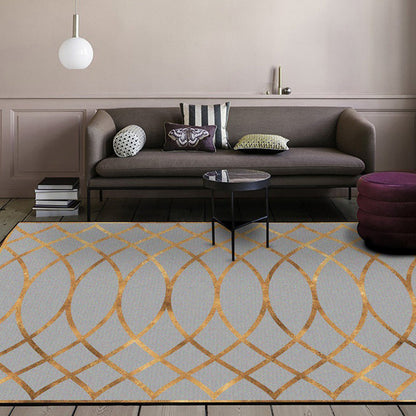 Rynx | Contemporary Geometric Pattern Rug Grey and Golden Polyester Rug Machine Washable Non-Slip Backing Area Rug for Bedroom