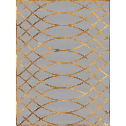 Rynx | Contemporary Geometric Pattern Rug Grey and Golden Polyester Rug Machine Washable Non-Slip Backing Area Rug for Bedroom