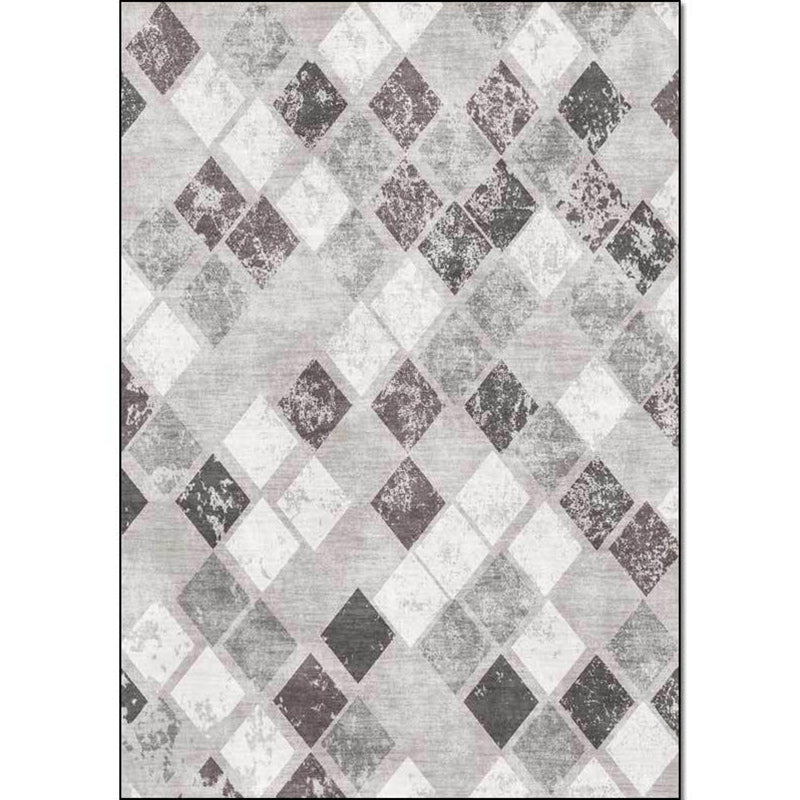 Rynx | Unique Geometric Pattern Rug Grey Casual Rug Polyester Washable Anti-Slip Backing Area Rug for Living Room