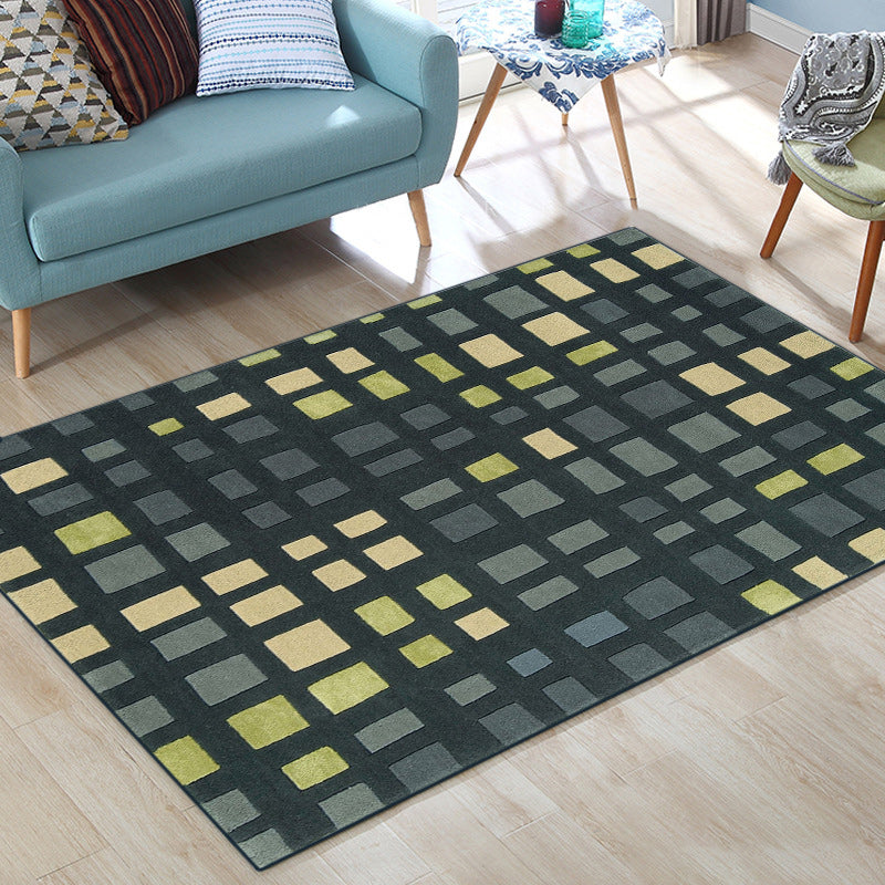 Rynx | Simple novelty carpet in green checkered pattern Carpet Polyester Non-slip Stain-resistant rug for home decoration