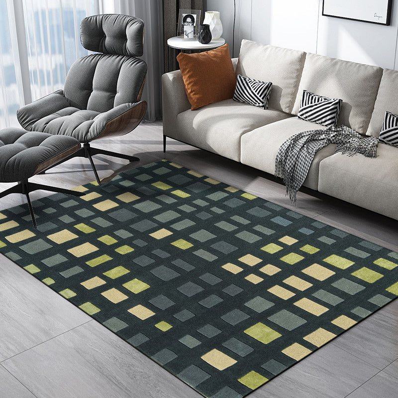 Rynx | Simple novelty carpet in green checkered pattern Carpet Polyester Non-slip Stain-resistant rug for home decoration