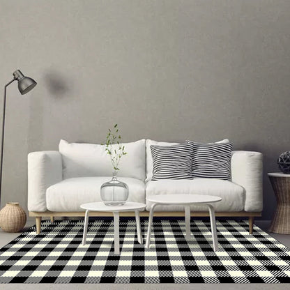 Rynx | Modern Living Room Rug in Black and White Small Check Print Rug Polyester Machine Washable Area Rug