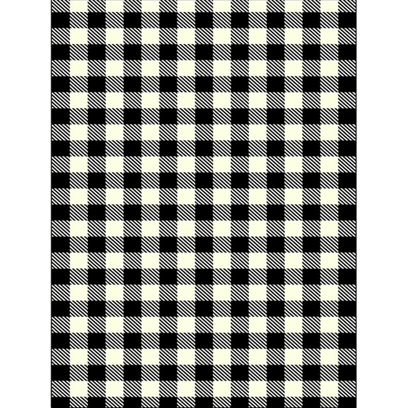 Rynx | Modern Living Room Rug in Black and White Small Check Print Rug Polyester Machine Washable Area Rug