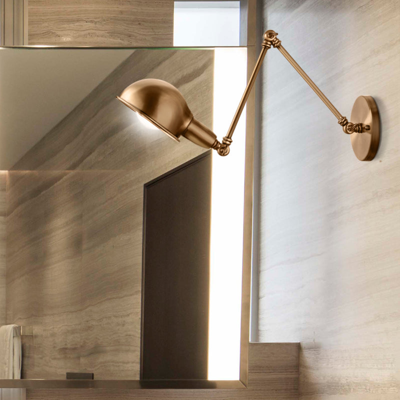 Rynx | Retro Dome Wall Lamp 1 Bulb Metal Wall Lighting with Swingarm in Brass/Chrome for Bathroom
