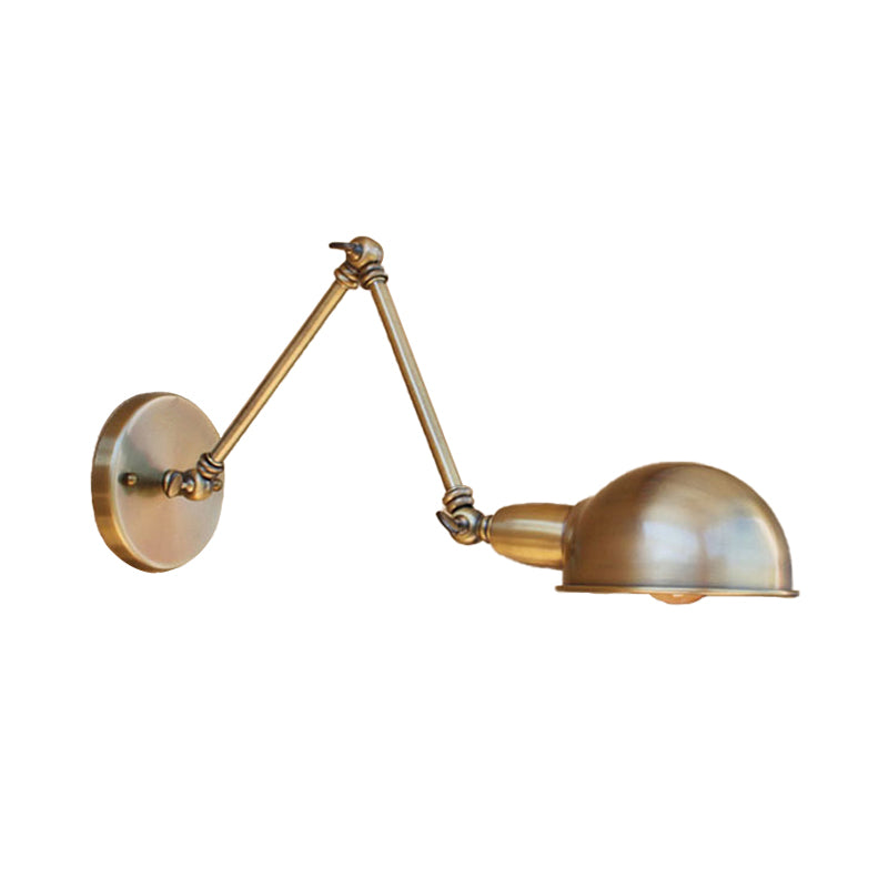 Rynx | Retro Dome Wall Lamp 1 Bulb Metal Wall Lighting with Swingarm in Brass/Chrome for Bathroom