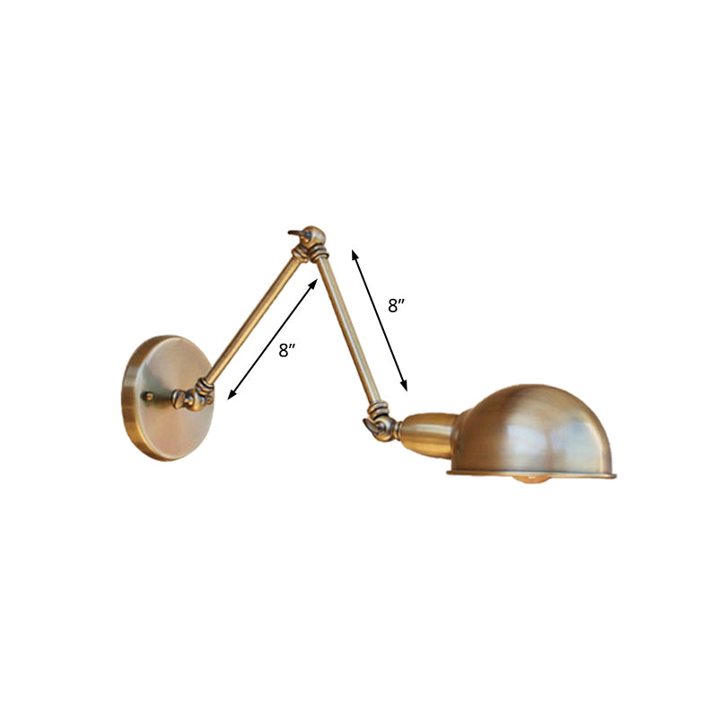Rynx | Retro Dome Wall Lamp 1 Bulb Metal Wall Lighting with Swingarm in Brass/Chrome for Bathroom