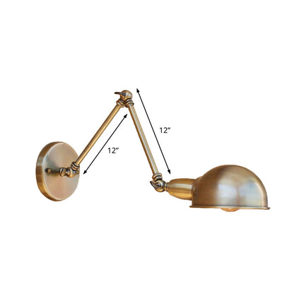 Rynx | Retro Dome Wall Lamp 1 Bulb Metal Wall Lighting with Swingarm in Brass/Chrome for Bathroom