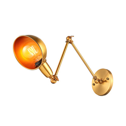Rynx | Retro Dome Wall Lamp 1 Bulb Metal Wall Lighting with Swingarm in Brass/Chrome for Bathroom