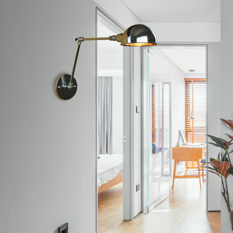 Rynx | Retro Dome Wall Lamp 1 Bulb Metal Wall Lighting with Swingarm in Brass/Chrome for Bathroom