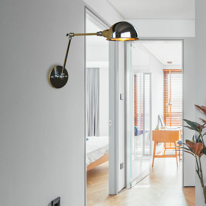 Rynx | Retro Dome Wall Lamp 1 Bulb Metal Wall Lighting with Swingarm in Brass/Chrome for Bathroom